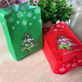50PCS Frosted Christmas Gift Bags Red And Green Christmas Tree Snowfla_1